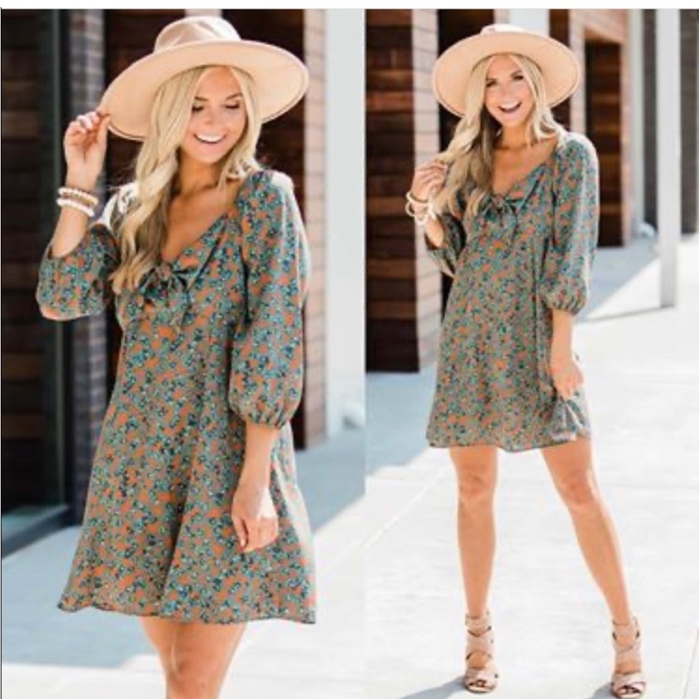 Pink Lily Lead Me Home Teal Floral Dress